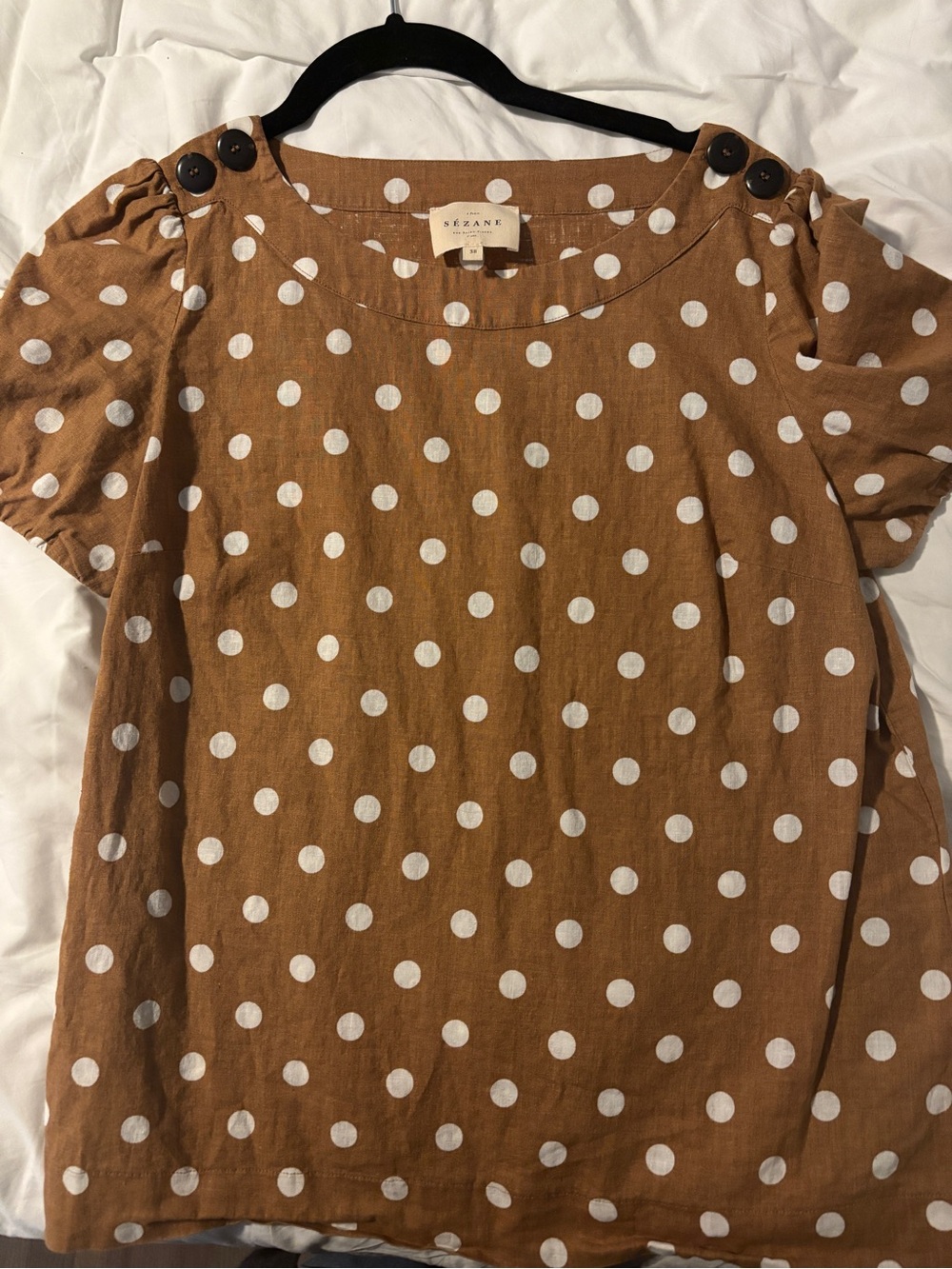 Sezane Brown Polka Dot Puff Sleeve Blouse